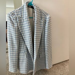 Zara light blue houndstooth blazer